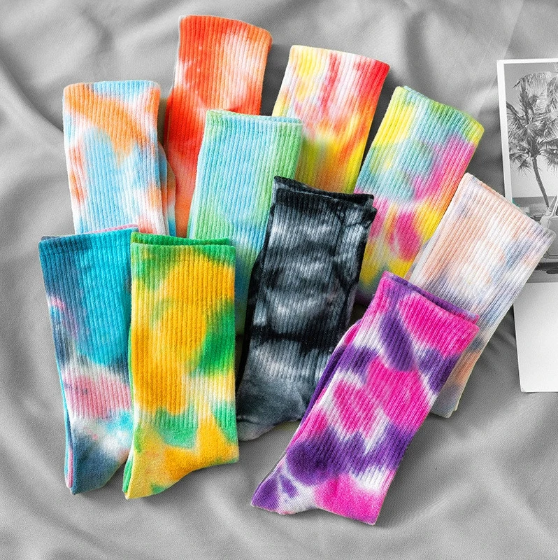 high quality cotton tie dye women socks casual sports tie dye crew socks novelty socks