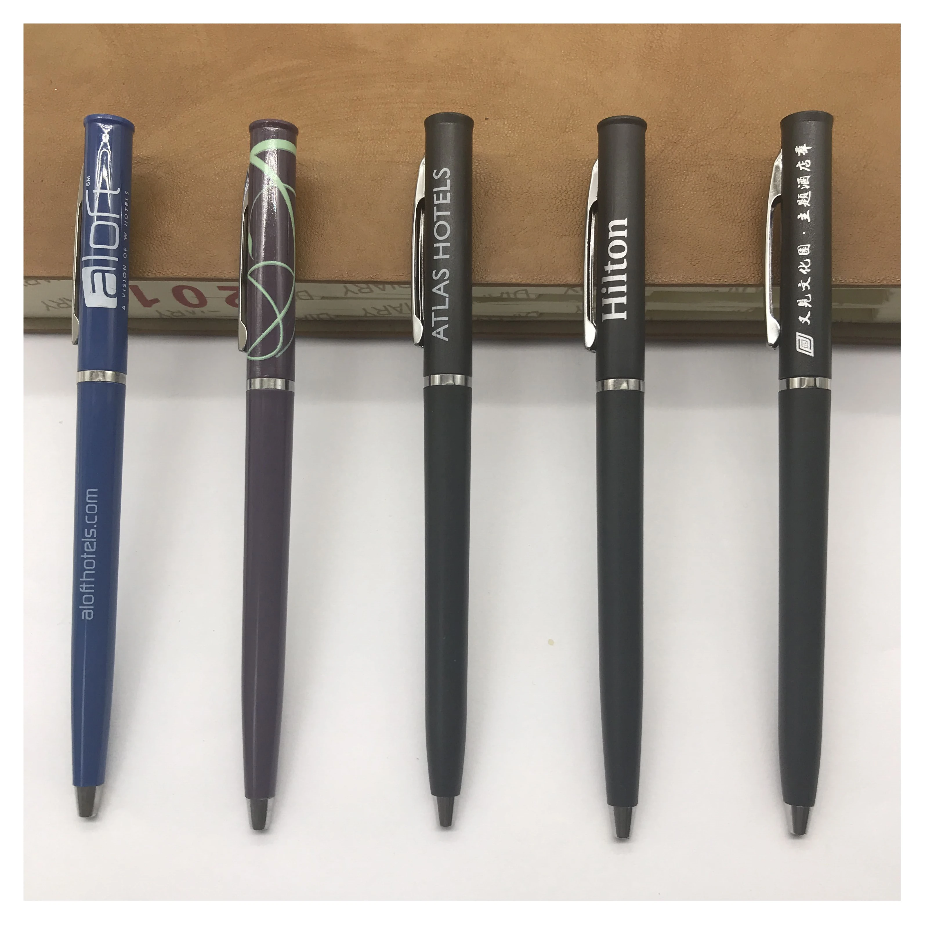 Custom Promotional Cheap Thin Slim Twist Hilton Use Plastic Hotel Ball Pen With Custom logo