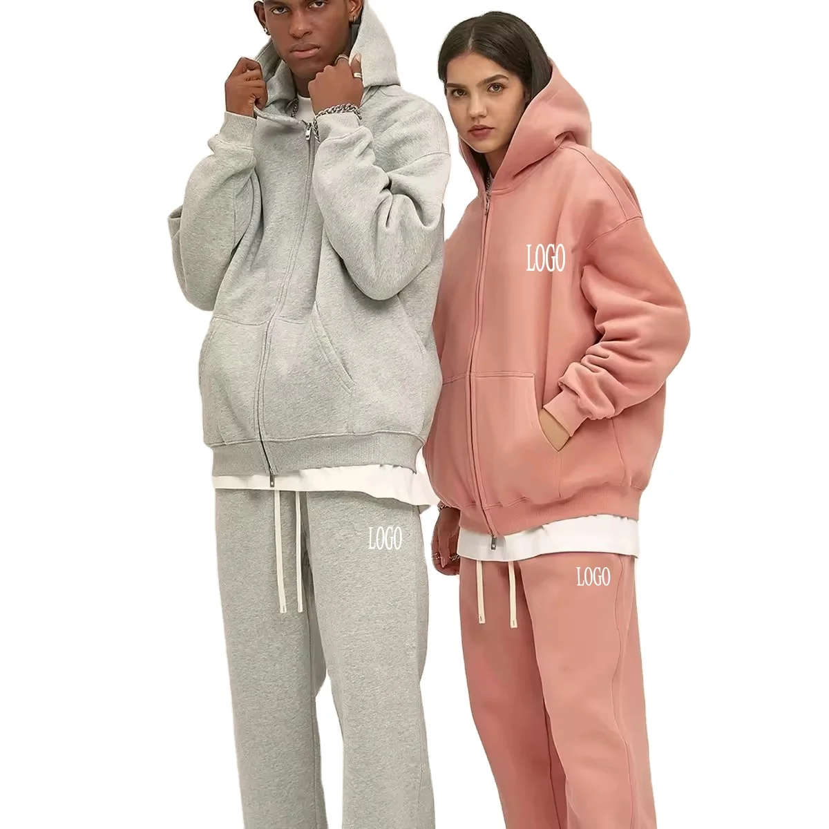 2024 New Arrival Comfortable Fleece Blank Tracksuit Men Baggy Windproof  Zipper Tracksuit Unisex