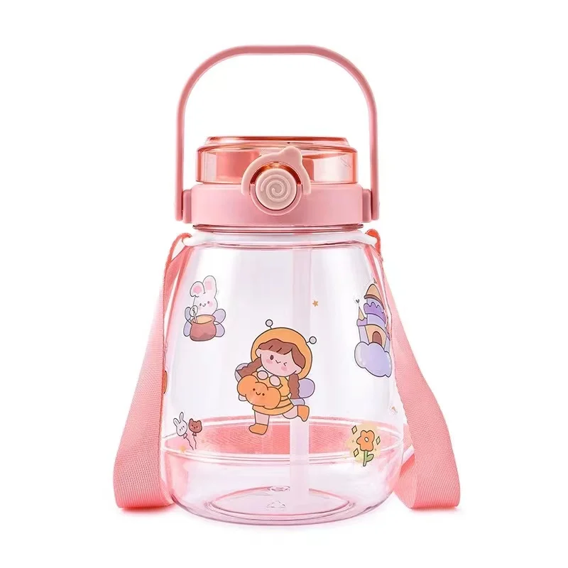 1300ML Kids Water Bottle with Straw Large Capacity Plastic Water Bottle Portable Sports Bottle With Cute Sticker