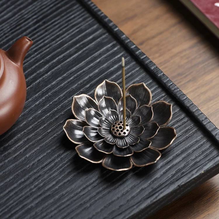 Brass Lotus Incense Stick Holder Porous Indoor Incense Burner Fragrant Pine Scent Featuring Wood Sandalwood