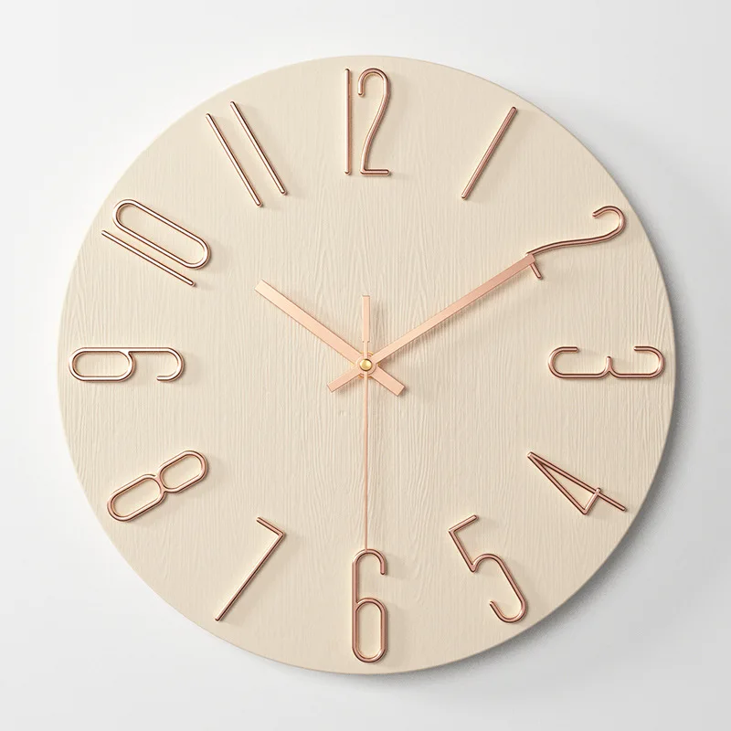 Color Painting Wood Grain Effect 3d Wall Clock Home Arts Embossed Numbers Plastic Wall Clock