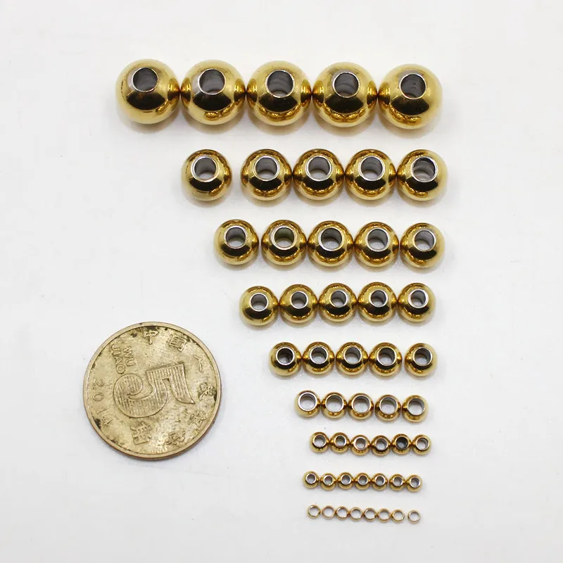 Stainless Steel Round Gold Spacer Beads with Big Hole Metal Loose for Bracelet and Necklace Making Earrings Jewelry