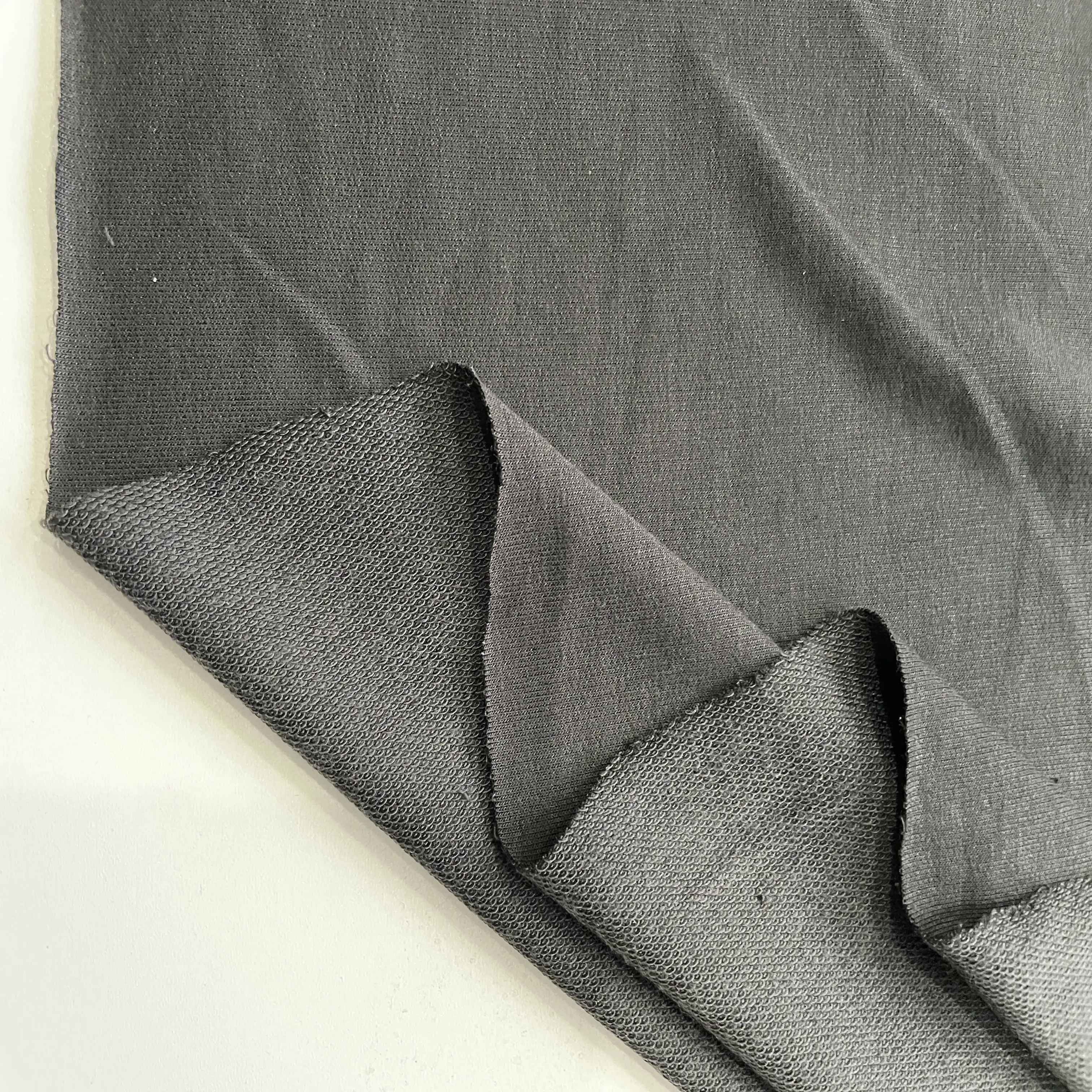 High Quality Rayon Polyester Spandex Black Soot French Terry Ready to Ship Clean Up Inventory At A Low Price Stock Fabric