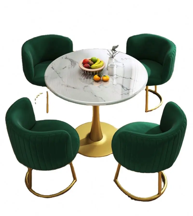 Modern Custom Bar Restaurants table Cafe Shop Gold Wroght Metal Iron High Marble Table and chairs set