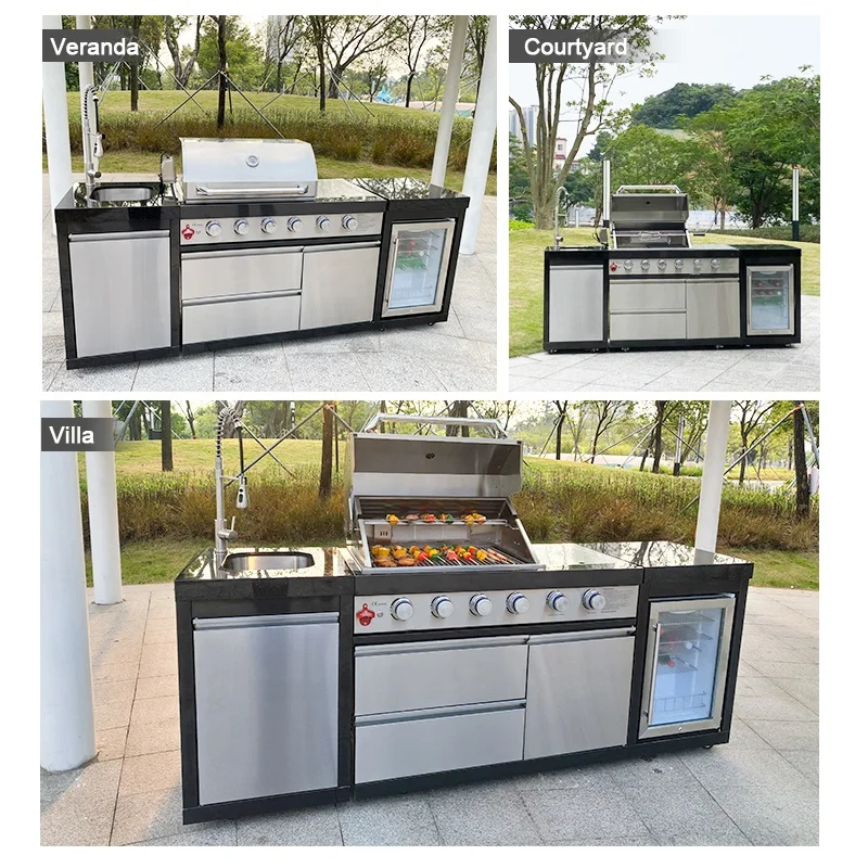 Commercial Stainless Steel Bar Outdoor Kitchen Island Gas-Kebab-Grill Outdoor Bbq Grill