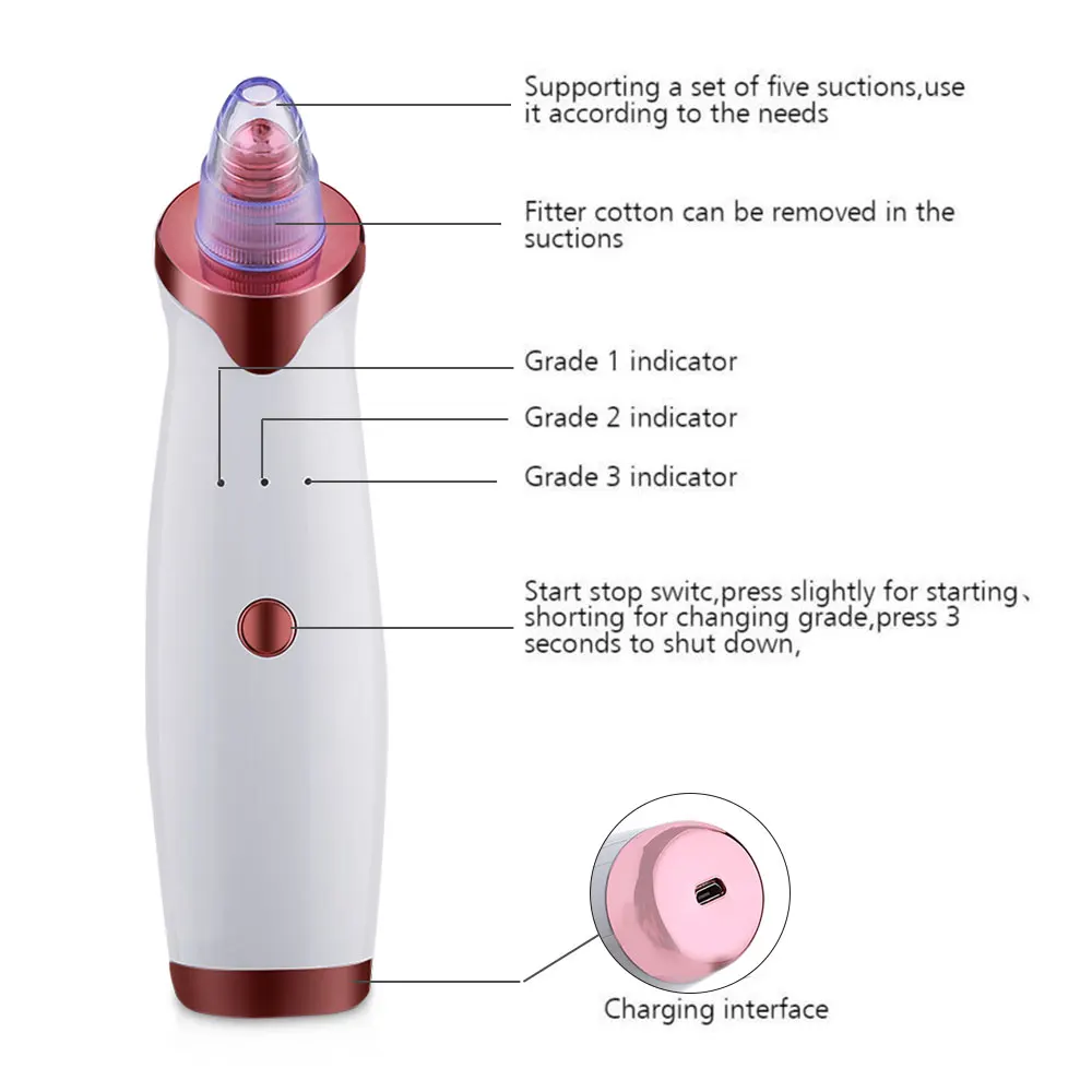 2020 Best Selling 5 In 1 Facial Pore Deep Cleaning Electric Blackhead Remover Vacuum Pore Vacuum Cleaner