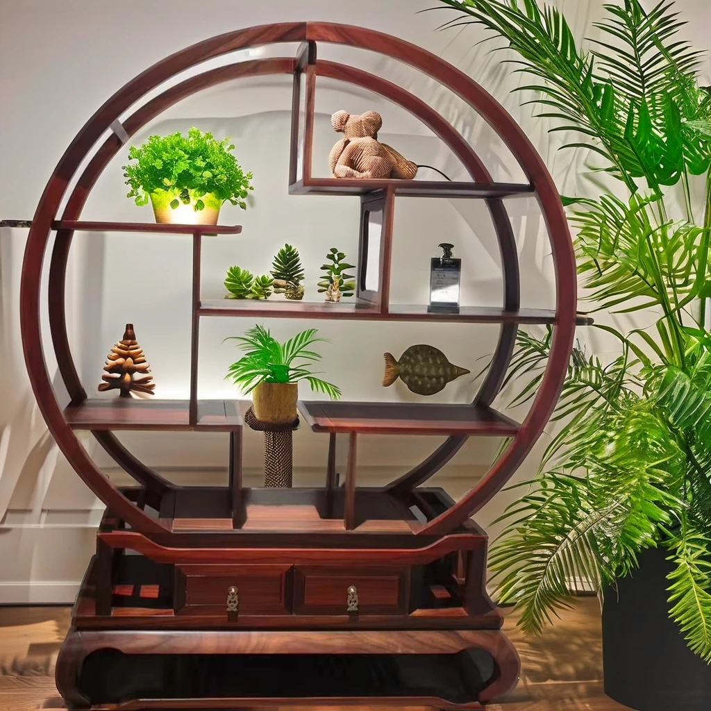 Solid Wood Furniture Custom Antique Chinese Style Wood Storage Shelves Unique Home Furniture for Living Room Bedroom Hotel Villa Display Metal Material