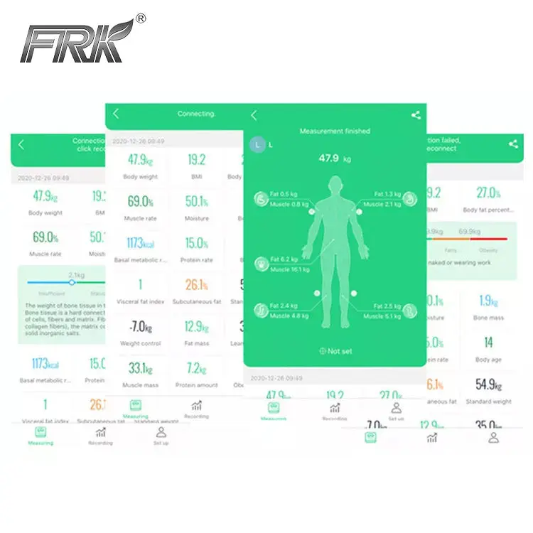 CE ROHS Colorful smart eight electrode ITO Glass top body fat scale with app