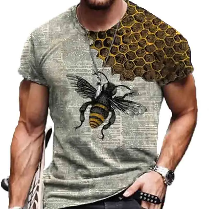 Wholesale Gray Tshirt Bee Shirt Men Honey Clothes Retro Funny T Shirts T-Shirts 3D Short Sleeve Hip Hop Fashion Male O-Neck