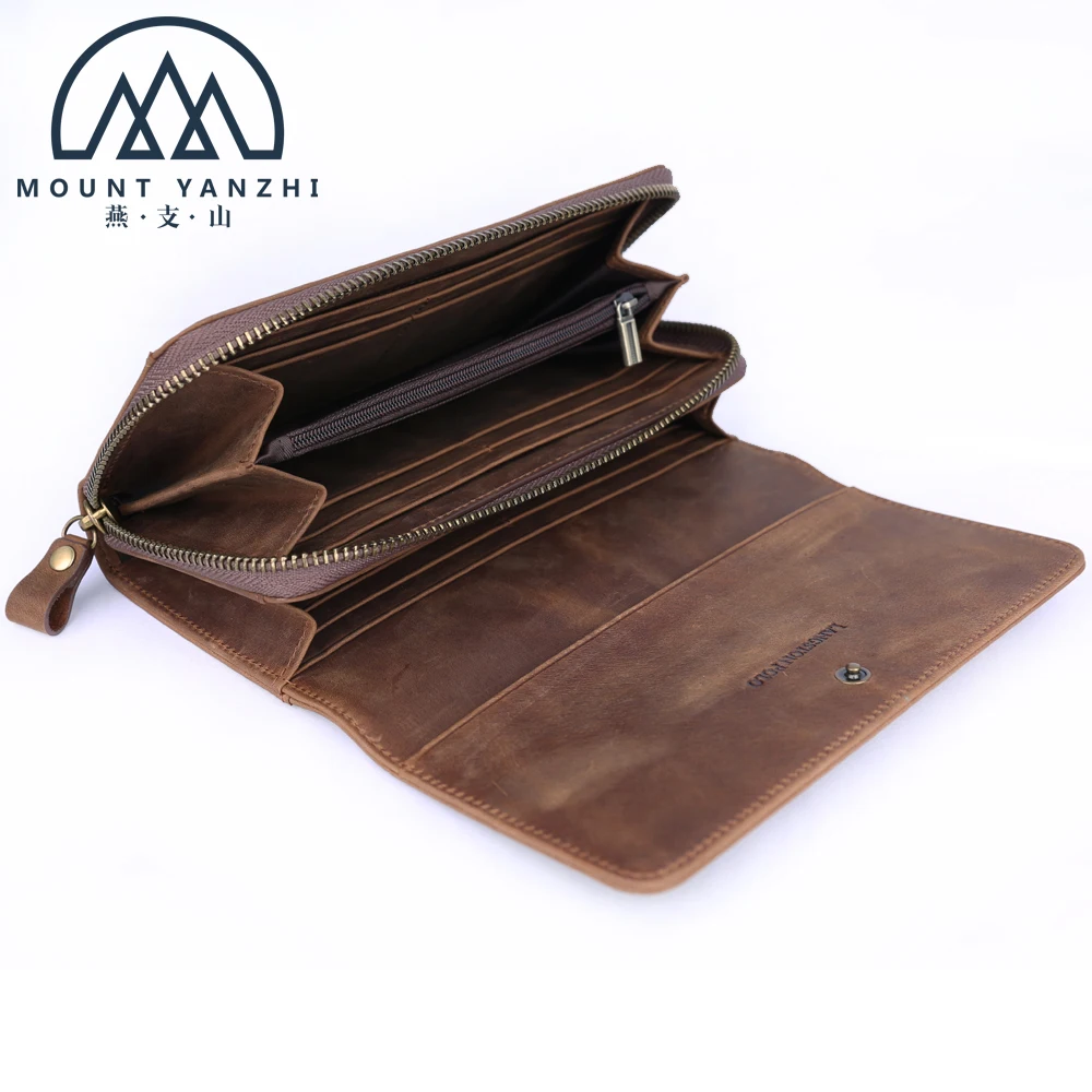Оптовая продажа, Международный высококачественный Длинный кошелек из натуральной кожи Crazy Horse с индивидуальным логотипом для мужчин