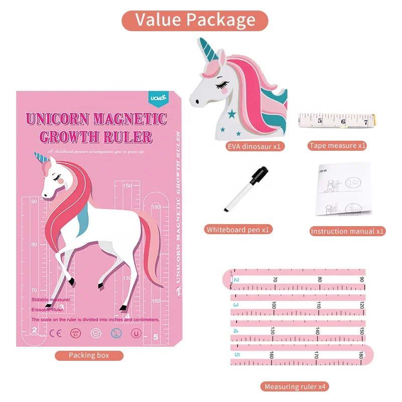 UCMD Eco-friendly Baby Growth Chart Self-adhesive Unicorn Height Ruler for Kindergarten