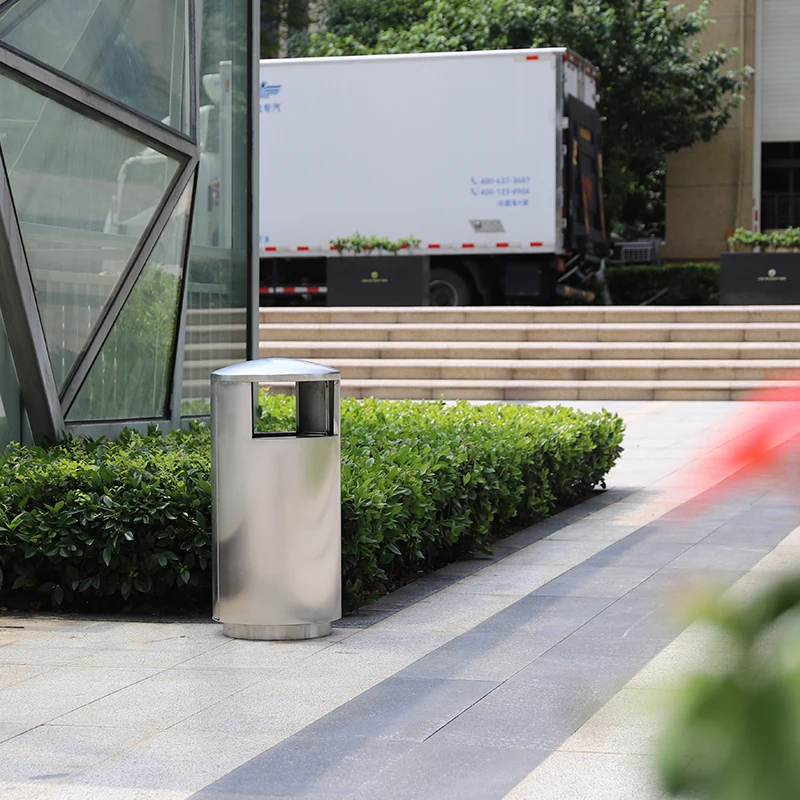 Stainless steel metal trash bin for indoor & outdoor Silver 23 Gallon (90 Liter) office trash cans Outdoor Commercial Waste bins