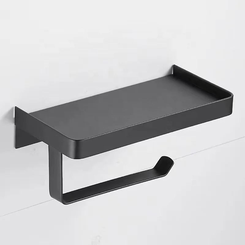 Держатель рулона туалетной бумаги из нержавеющей стали с полкой многофункциональный самоустанавливающийся настенный держатель подставкой для мобильного