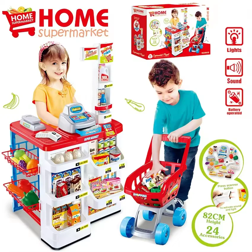 Wholesale Luxury Home Supermarket Play Scanner Shopping Cart Big Kitchen Set Toy,Kids Kitchen Set Toy Pretend Play,Kitchen Toy