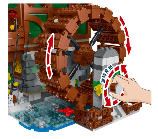 liangjun 033005 Medieval water mill building block assembly puzzle toy architectural model festival gift birthday gift