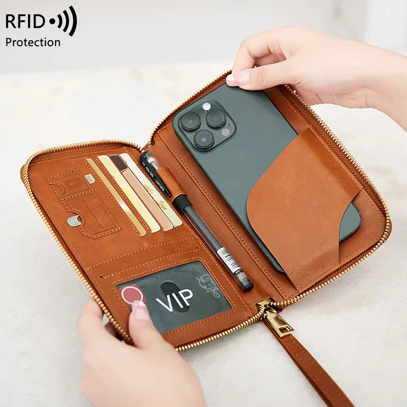 Multipurpose Vegan Pu Leather Family Travel Accessories 2023 Ticket ID Card Wallet Passport Holder Handbag Bag With Lanyard