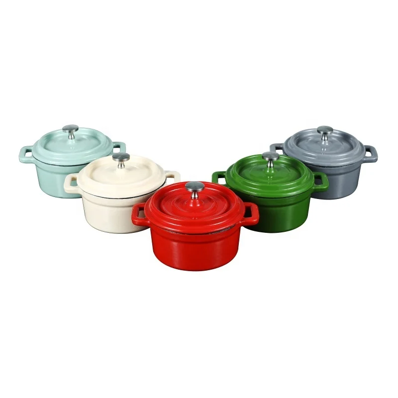 Colorful small mini cast iron soup pot casserole dish with handles
