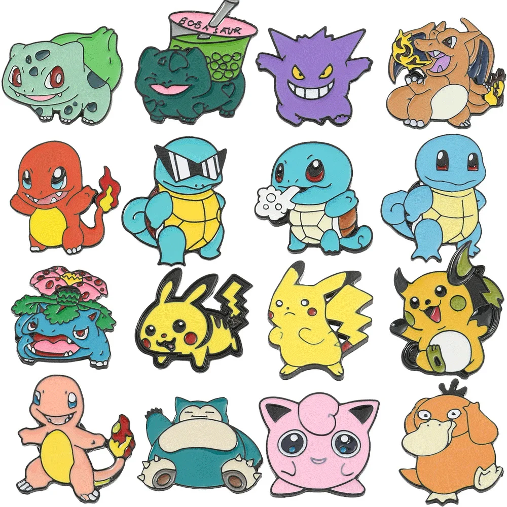 Оптовая продажа японские Мультяшные Симпатичные значки с монстром Пикачу чармандер металлические аниме-булавки эмалевые нагрудные сумки аксессуары