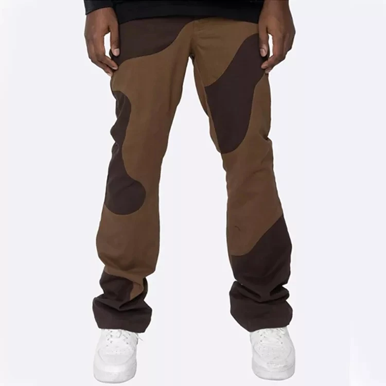 Label Custom Denim Cotton pants Wholesale Patchwork Men Stacked Slim Jeans