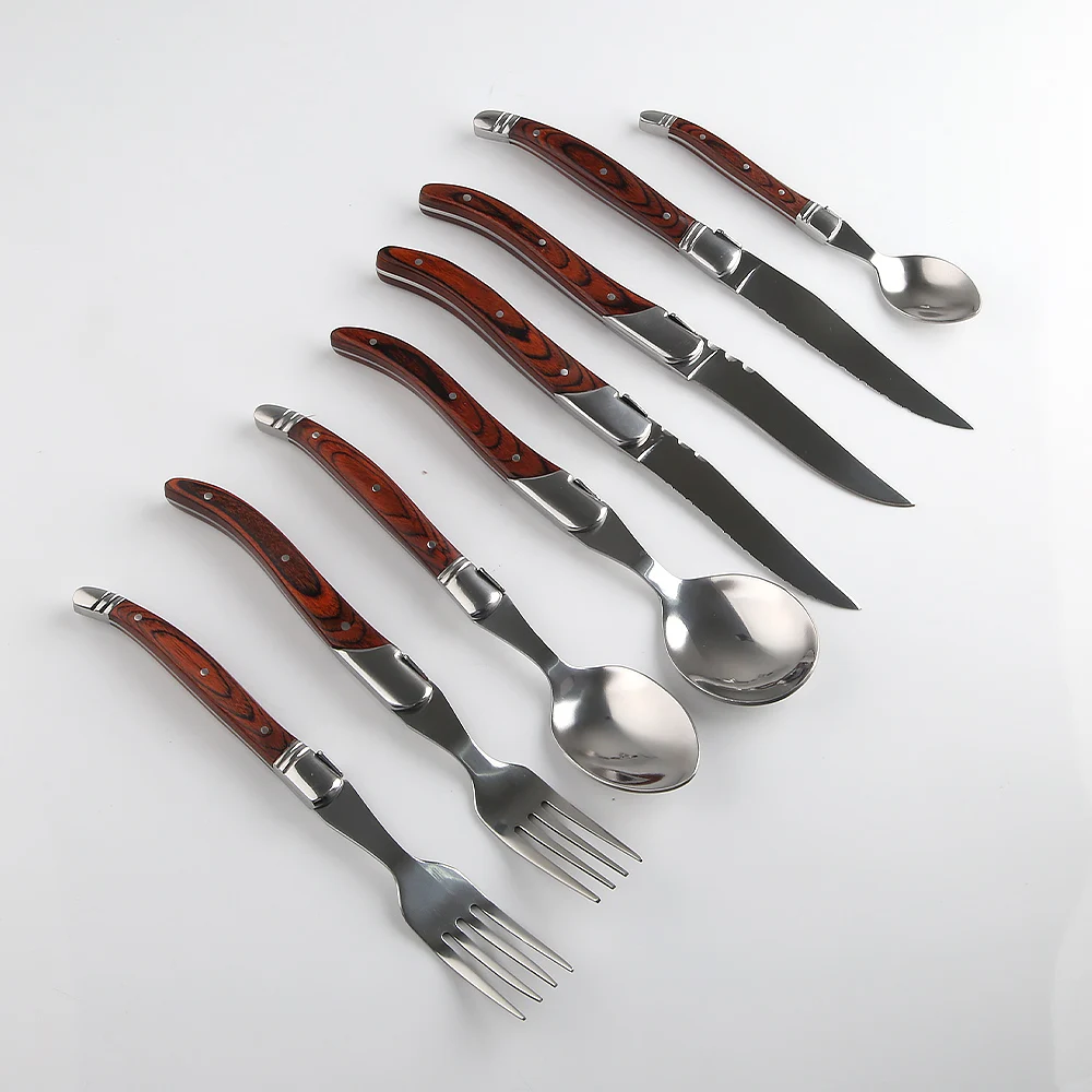 Genuine laguiole steak knives and forks Stainless Steel With Pakkawood Handle dinner cutlery serrated steak knife set