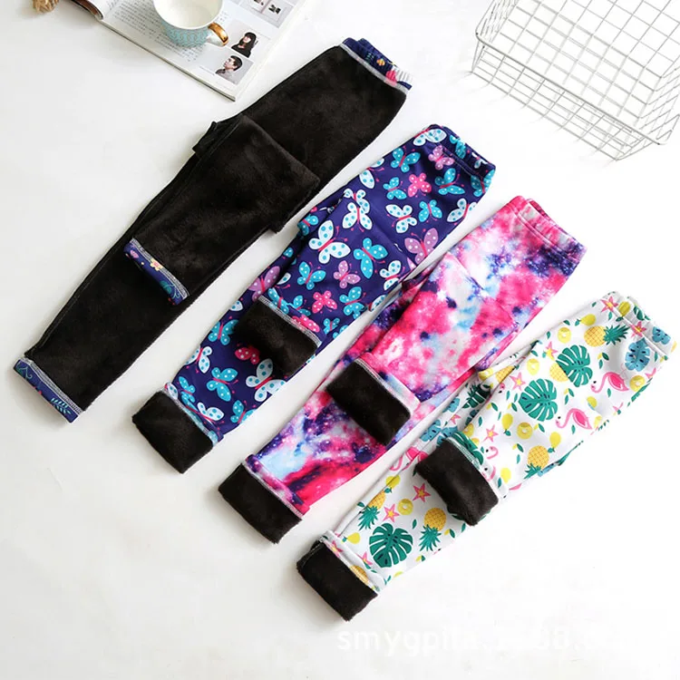 M1789 Wholesale Winter Printing Thick Warm Pants Pantyhose Girls Plus Velvet Thermal Kids Leggings