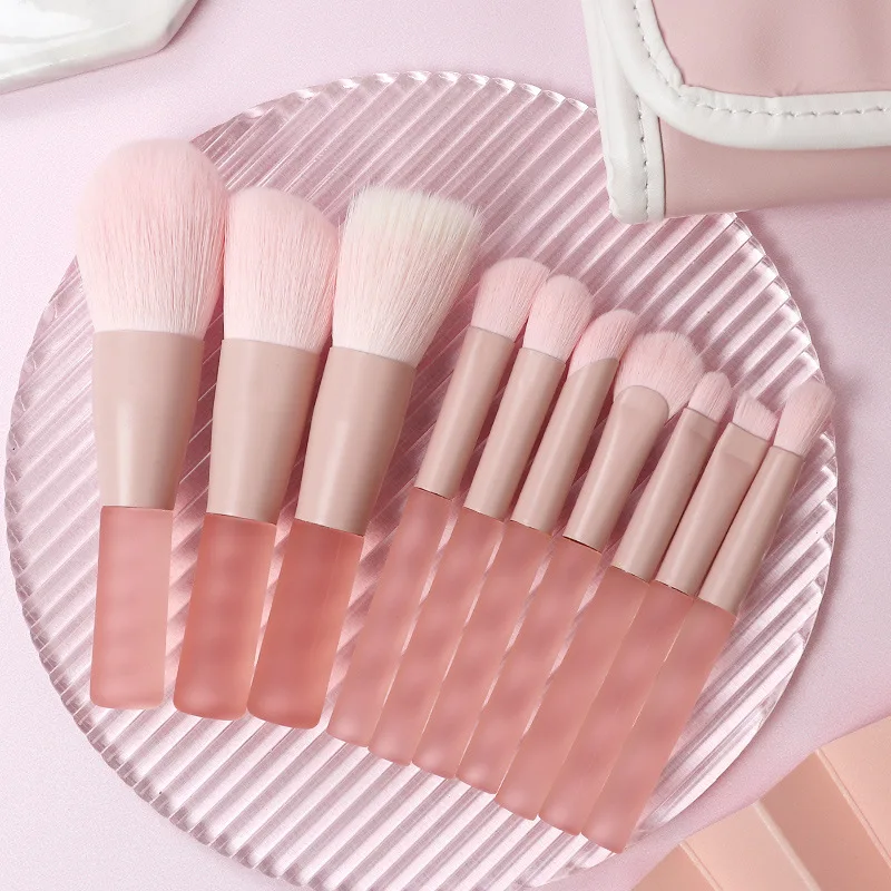 2023 Portable Jelly Makeup brush 7/10 PCS Pink Handle Travel Makeup brush Set Kabuki Cosmetics Foundation Powder