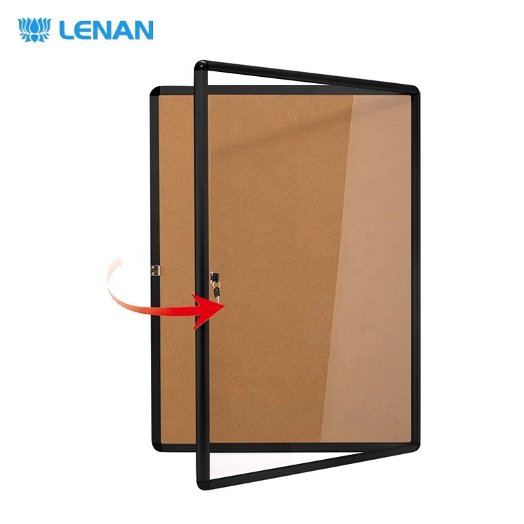
Shatterproof acrylic door enclosed cork showcase display messages memo board lockable notice bulletin board 