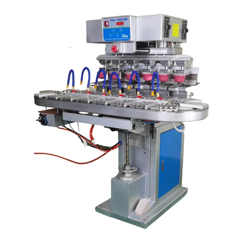 Cost Effective Business Label Printing Press Machine 6 Colour Pad Printer With Conveyor Belt