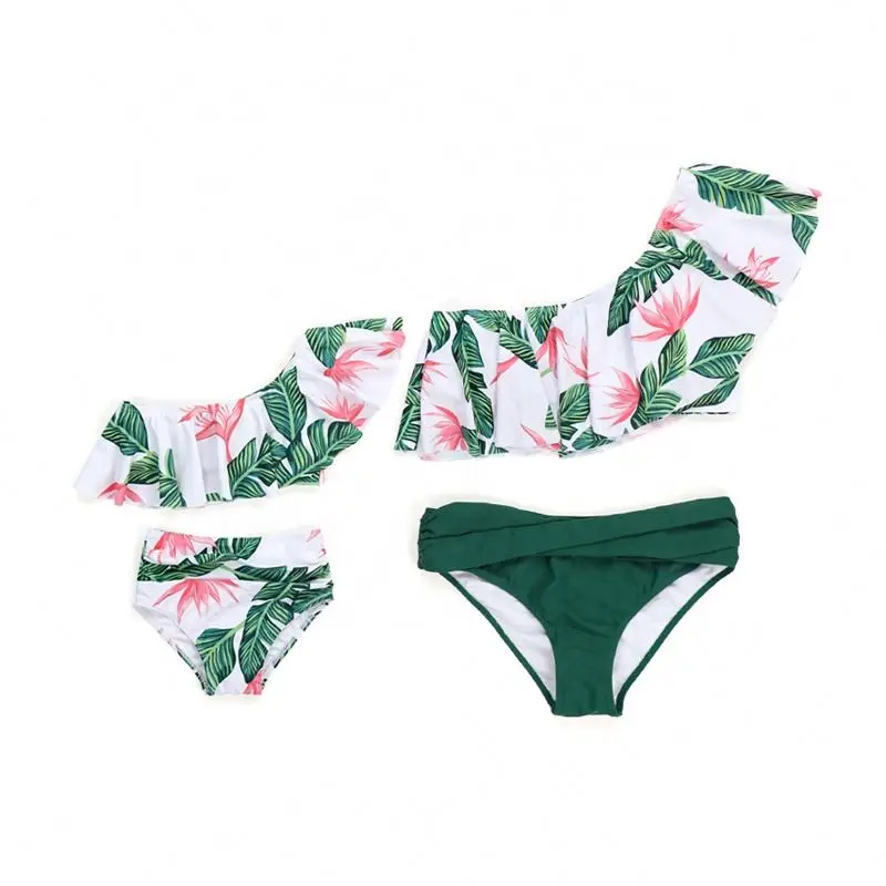 2021 New Mommy And Daughter Swimsuit Flower and leaf Mom And Me  Baby Bikini Swimsuit