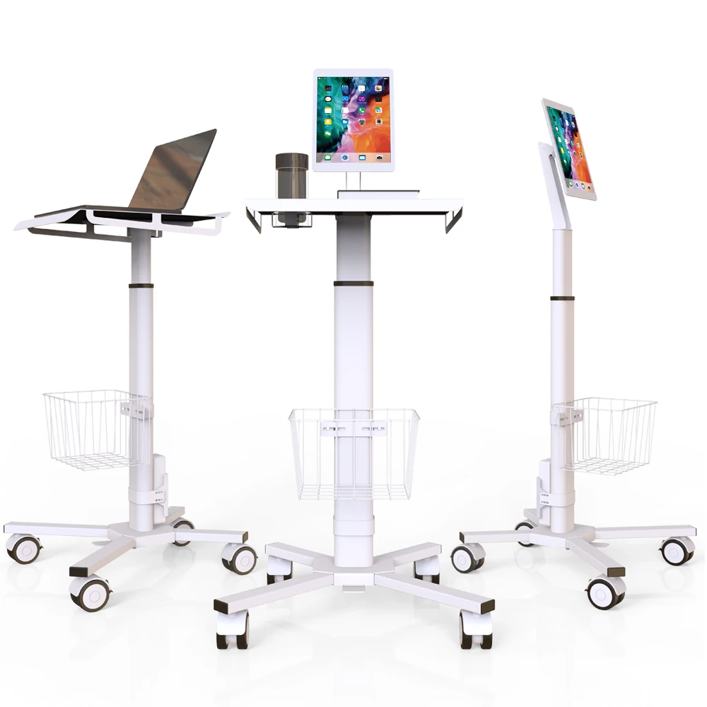 Height Adjustable Hospital Rolling Mobile Tablet Monitor stand cart laptop