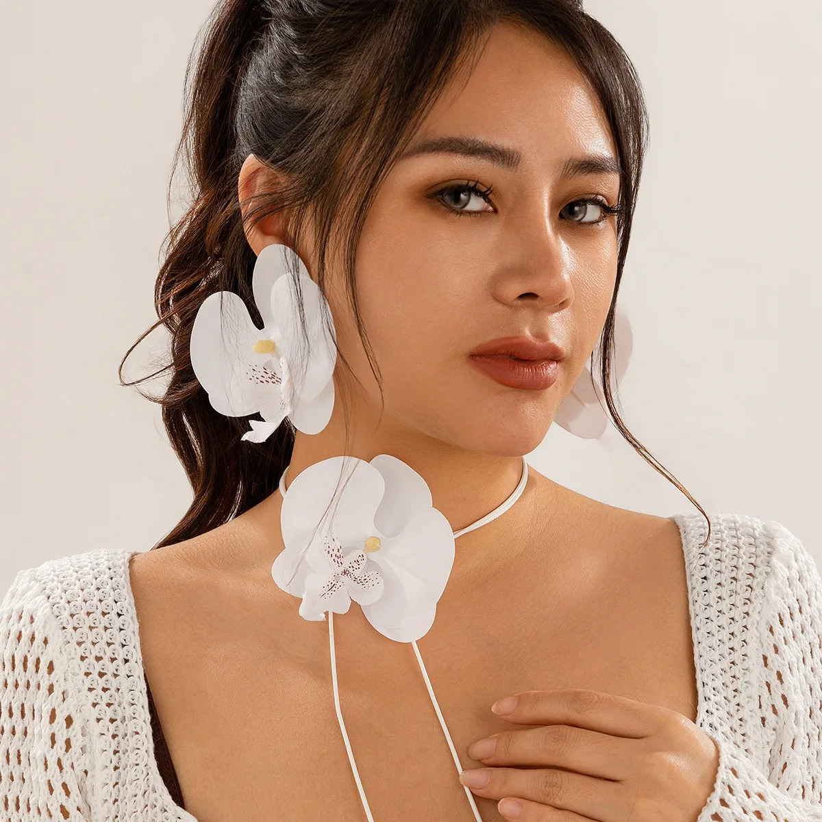 Hot Selling Exaggerated Large Flower Necklaces Earrings Jewelry Personalized Flower Brooch Hair Clip