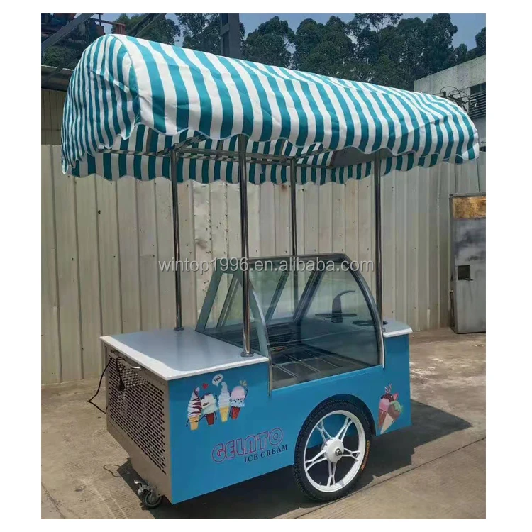 1.6m Italian gelato ice cream cart with sunshade outdoor ice cream sales cart with washbasin and faucet ice cream push cart