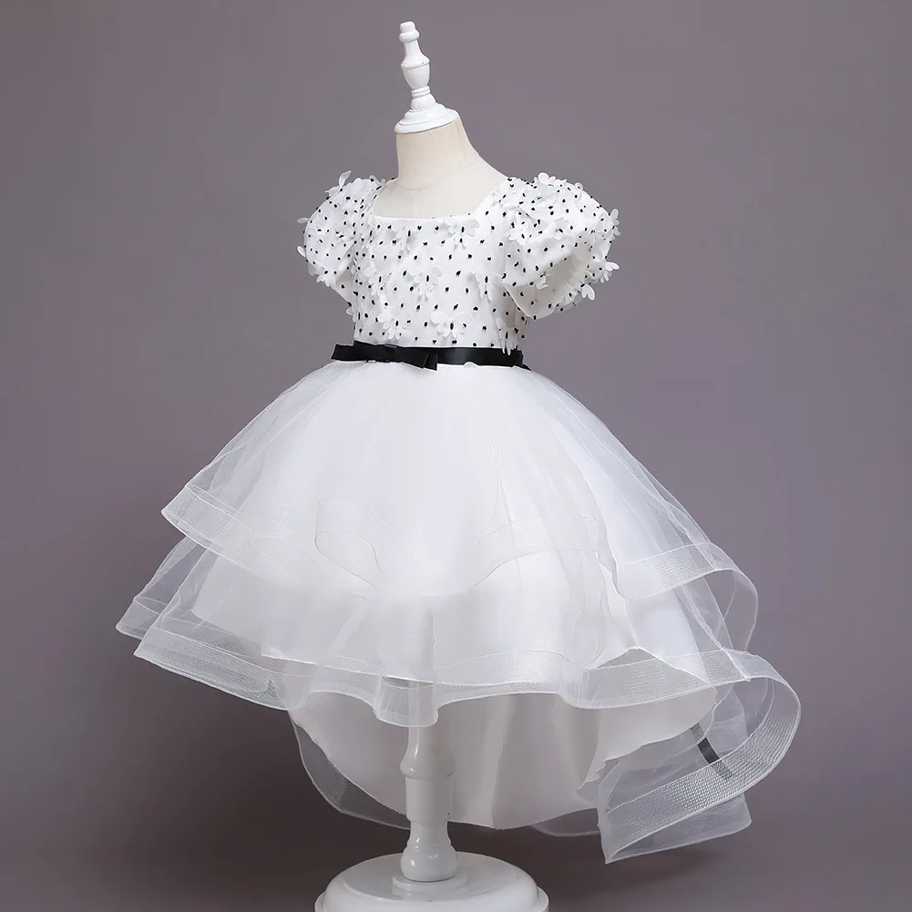 Fashion Children Party Dress for Birthday Party Elegant White Girl Wedding Dress  Long Tail Dresses for Girls of 10 Year Old