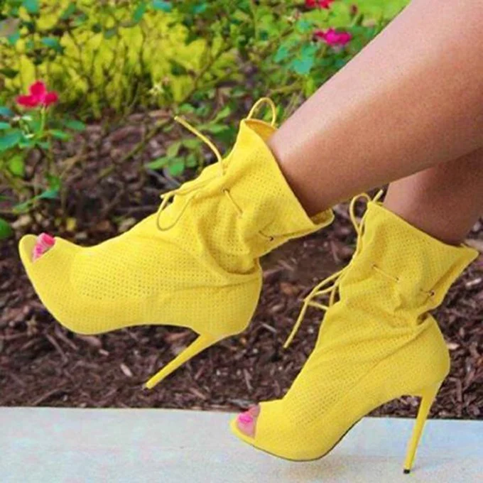 Plus Size 45 Customized Women Summer Ankle Boots Thin High Heel Hollow Out Sandals Open Toe Elastic Suede High Heel Boots