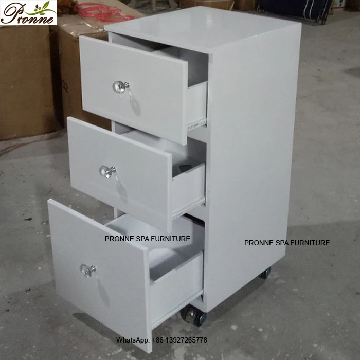 white pedicure storage cart trolley with wheels for hair salon