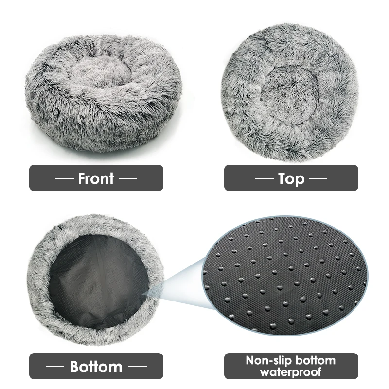 Faux Fur Pet Comfortable Washable Super Soft handmade Donut Pet Dog Bed for Large dog Warm Round Customized Fluffy Plush Dog Bed