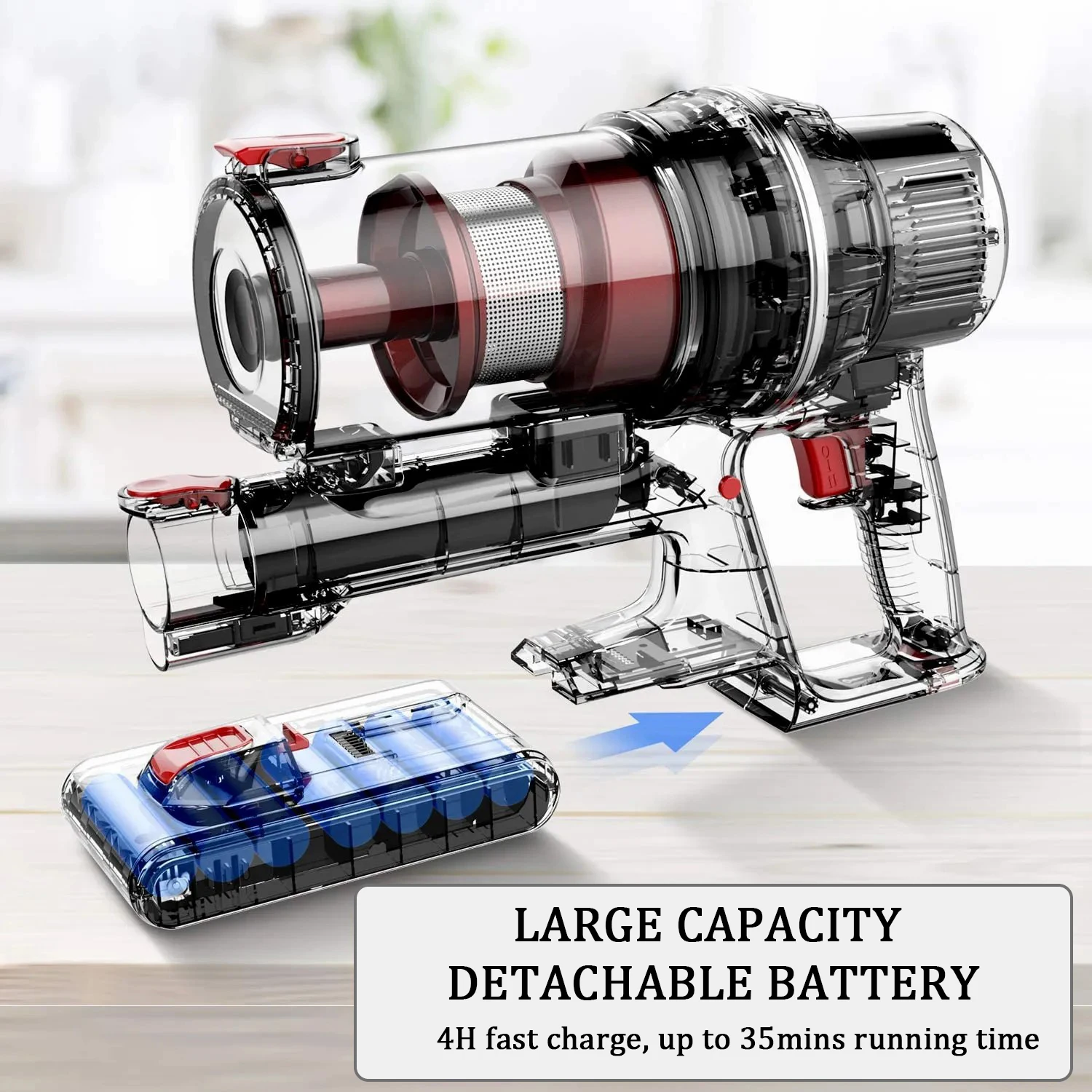 Stick Handheld Wireless Vacuum Cleaner Rechargeable with Adjustable Extension Tube