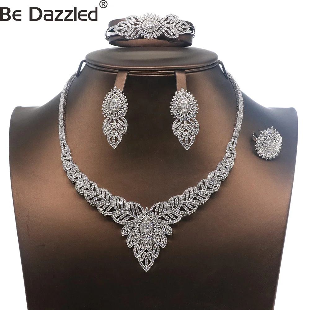 micro pave 5A cubic zirconia Luxury Bridal necklace Earring Set Diamond-like Bling Zircon Bridal Jewelry sets