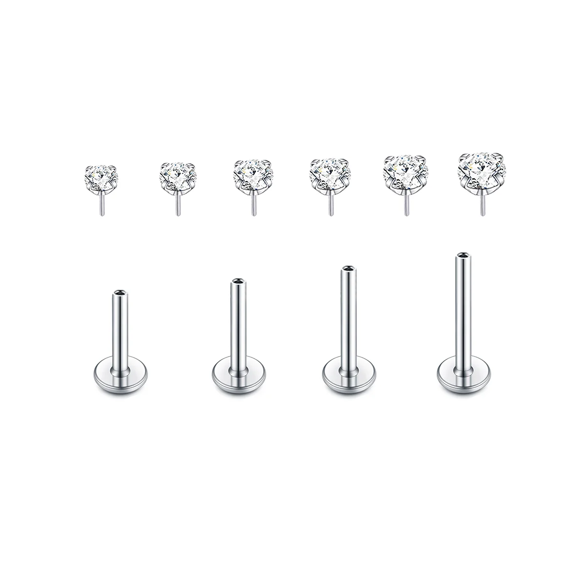 Stainless Steel Threadless Push in Lip Rings Flat Back CZ Stone Labret Jewelry Lip Studs Cartilage Earring Nose Piercing Jewelry
