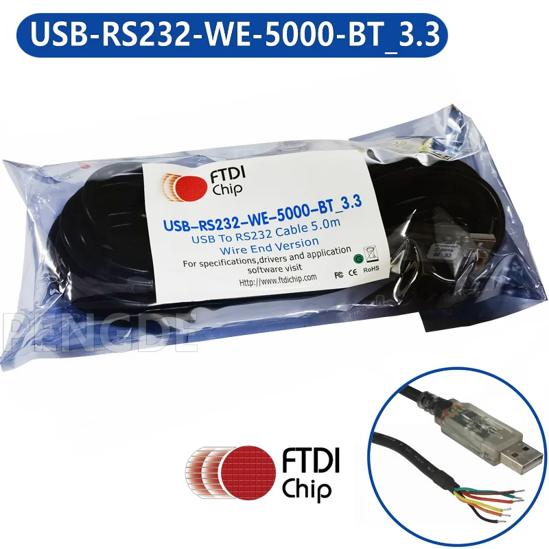 USB-RS232-WE-5000-BT_3.3 USB TO RS232 WIRE END 5.0M BLACK Cable Transparent USB CONNECTOR +3.3V OUTPUT VOLTAGE