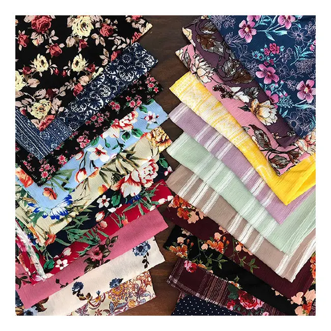 Оптовая продажа 100% вискоза креп цветочный принт ткань для летнего платья