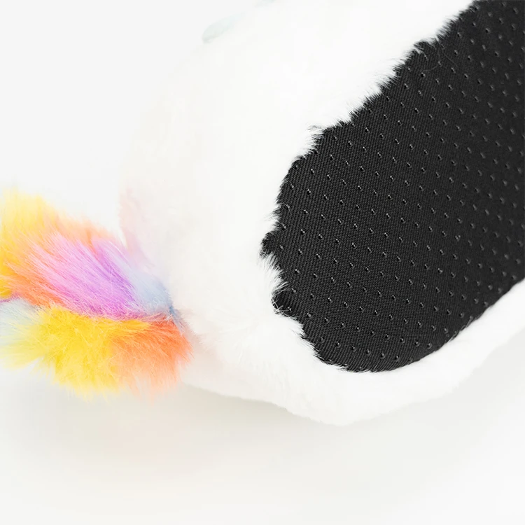 Wholesale custom colors fuzzy soft cozy winter warm cartoon kids animal cute cotton indoor home plush unicorn slippers for women