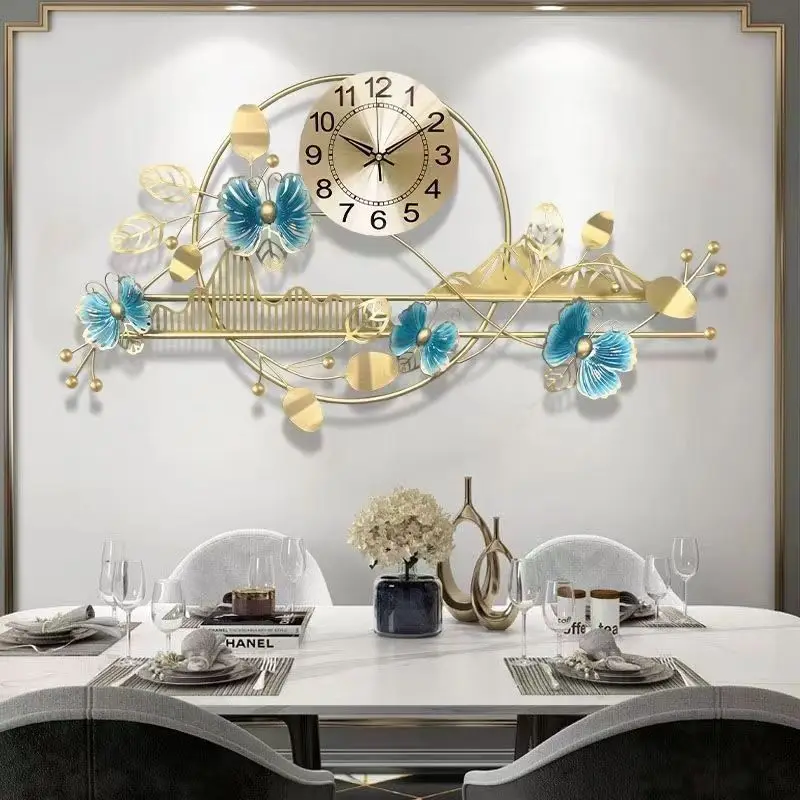 101*51cm Living Room Creative Metal Wall Art Decoration Light Luxury Butterfly Shape Wall Clock Handicrafts For Home Decor
