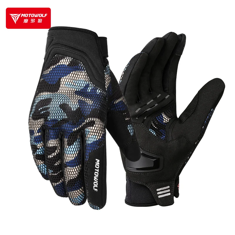 MOTOWOLF mesh breathable built-in protective shell touch screen with night reflective strip motorcycle racing gloves