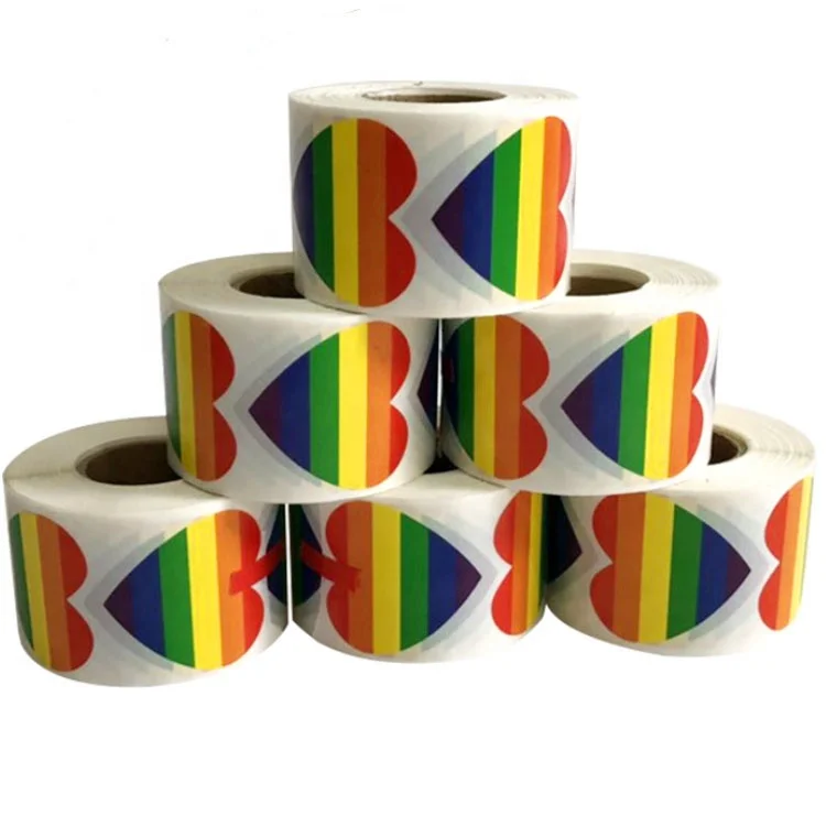 
Custom Stickers Printing Gay Pride Rainbow Heart Stickers 500 Pieces A Roll 