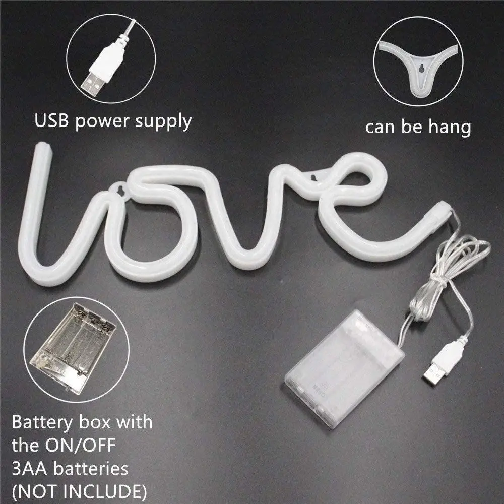 USB Battery Pink Warm White Led Neon Sign Romantic Decoration Love Shape Night Light for Wedding Party Props