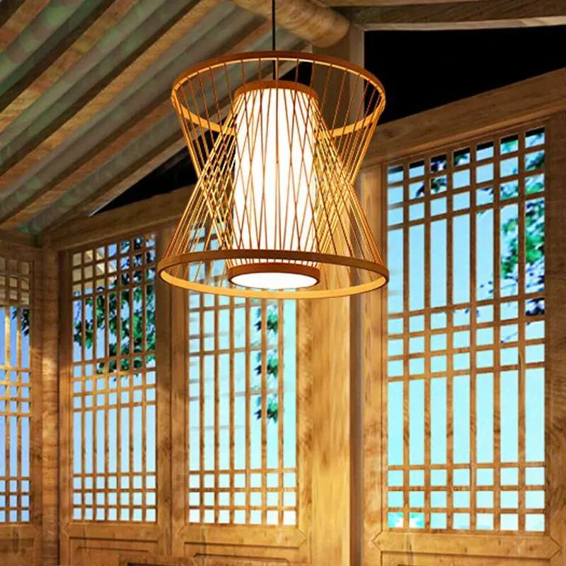 ZG Handmade Natural Woven Hanging Lamp Creative Rattan Chandelier Lighting Restaurant Hotel Bamboo Pendant Light