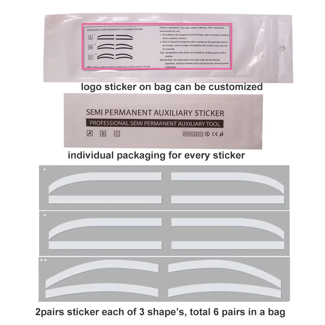 Oem Disposable Silicone Template Tape Airbrush Guide Eyebrow Auxiliary Shaping Stencil Kit Pmu Tattoo Eyebrow Sticker