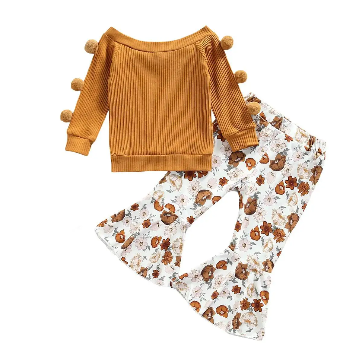 Custom Designers Beautiful 2-piece 100% Organic Cotton Floral Sweatshirt Baby Clothing Sets